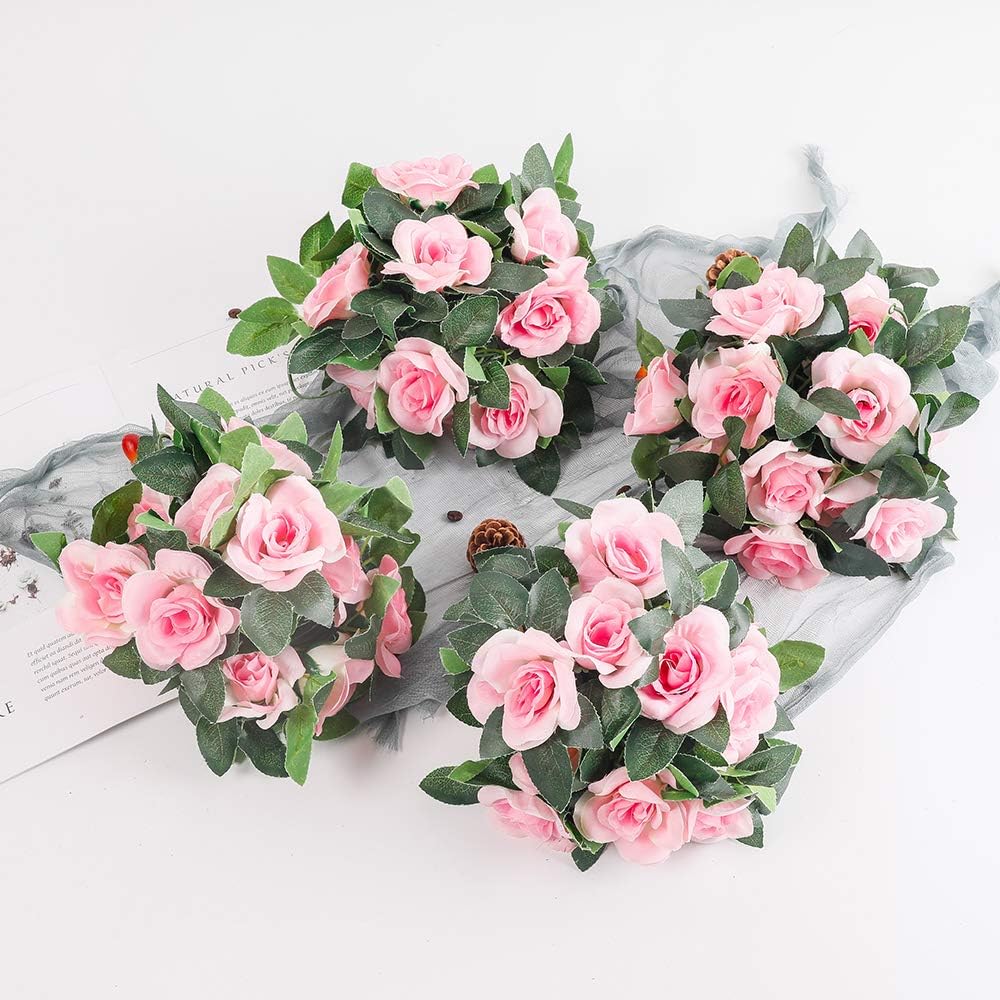 Weldomcor 5 Pezzi da 2,45 m Artificiale Ghirlanda di Fiori Rose Viti Fiori di Seta Appesa Rattan Ghirlanda All'aperto Decorazioni per Arco di Nozze Camera da Letto Casa Decorazione, Champagne