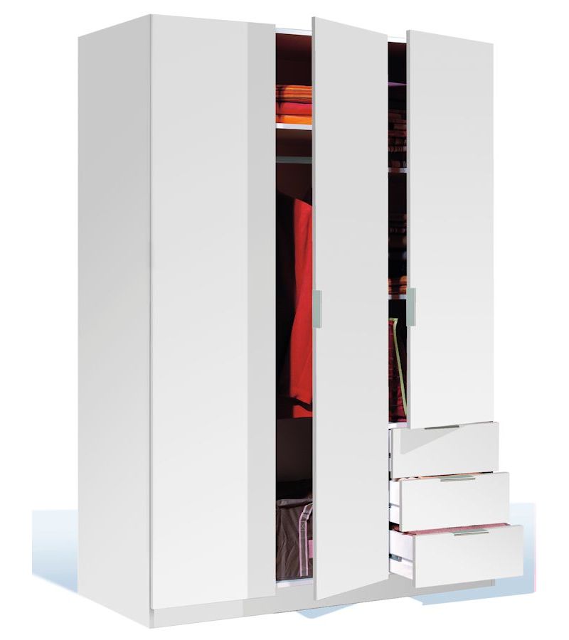Armadio bianco con 3 ante e 3 cassetti Low Cost 80 cm (altezza) x 121 cm (larghezza) x 52 cm (profondità) - 2