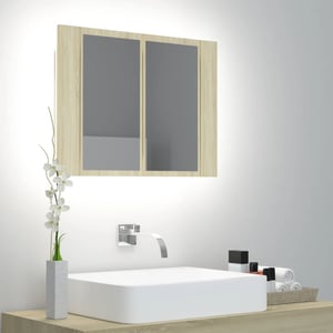 Armadietto Bagno Con Specchio E Luce LED Nero - Mobiletto Moderno 80x12x45 Cm Con Ripiani