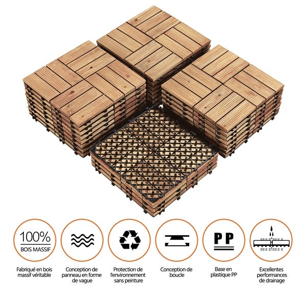 Lot de 27 Dalles de Terrasse en Bois de Sapin Bois Naturel 12 Lattes Yaheetech - 5