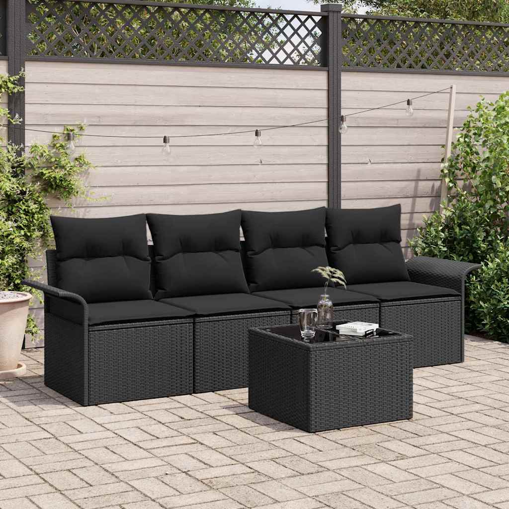 Zestaw Sof z poduszką 5 pcs Czarny polirattan vidaXL