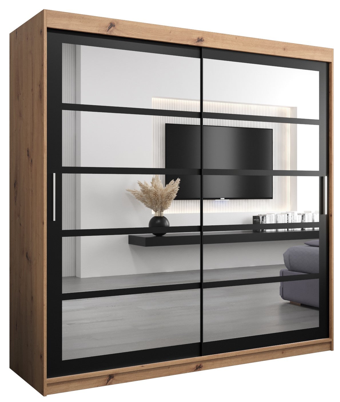 Szafa przesuwna garderoba ROMA 2 200 x 62 x 200 cm Artisan + Czarny - Abiks Meble