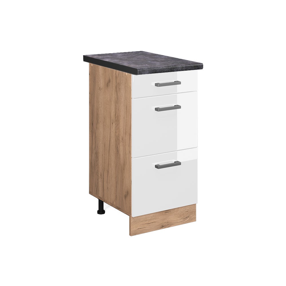 Vicco Szafka dolna do kuchni R-Line, Biały wysoki połysk, 40 cm z szufladami, BP Antracyt