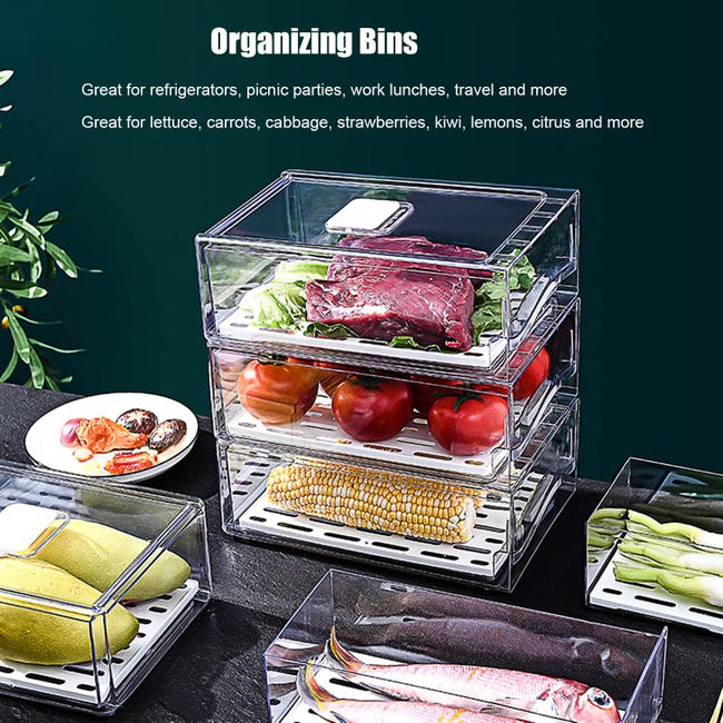 Produce Saver - Contenitori impilabili per frigorifero, con vassoio di Produce Saver - Contenitori impilabili per frigorifero, con vassoio di