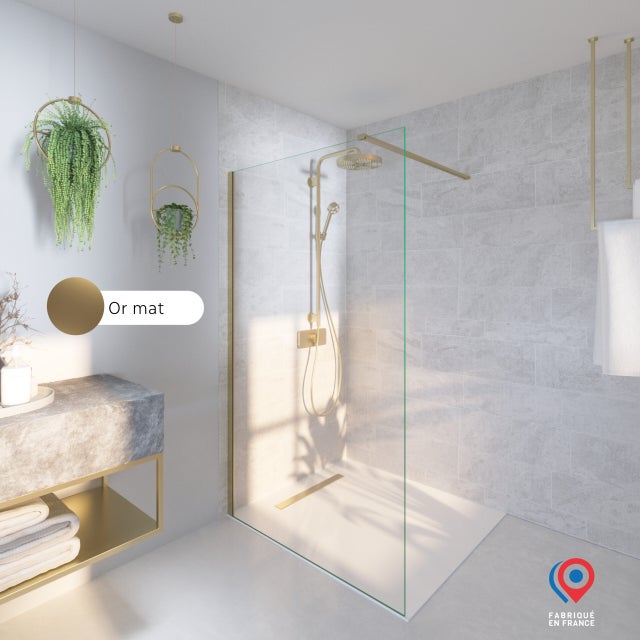 Kit Paroi de douche transparente + Rail Or - Baléares - H.198 x L.120 cm - Fabrication Française AURYS NORMANDIE