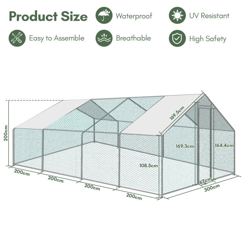 Galinheiro Galinheiro Aço galvanizado com rede com zona coberta com fechadura Galinheiro para pequenos animais 3 x 8 x 2 m 24m² - 2