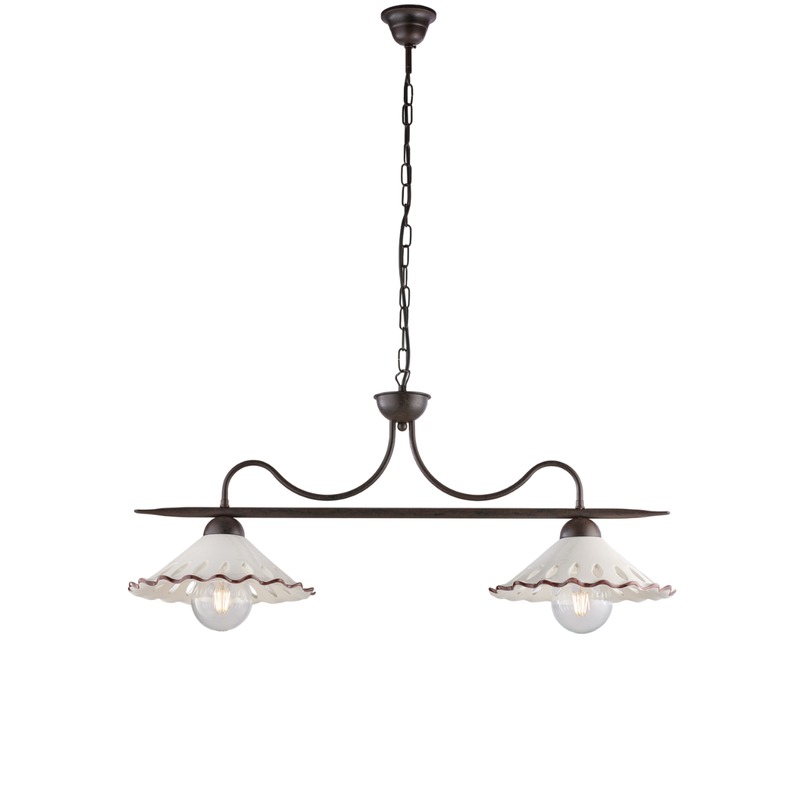Osteria żyrandol czarne żelazo, efekt rdzy, ceramiczne dyfuzory, 2 lampy, 83x30 cm