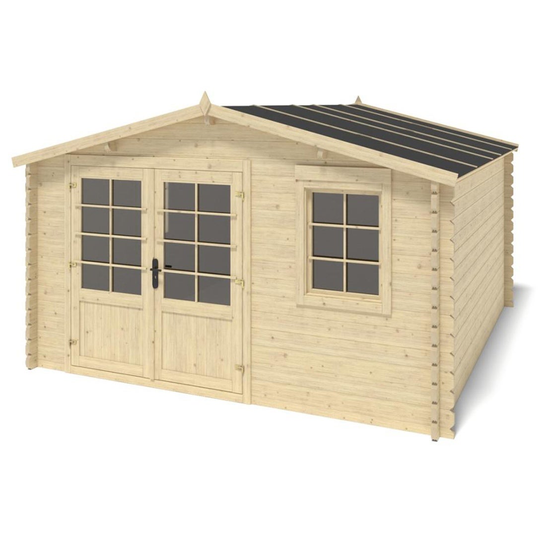 Casuta de grădină din lemn - 15,21 m² - 3,9 x 3,9 m - Grosime: 40 mm - Culoare: natural - DOM658