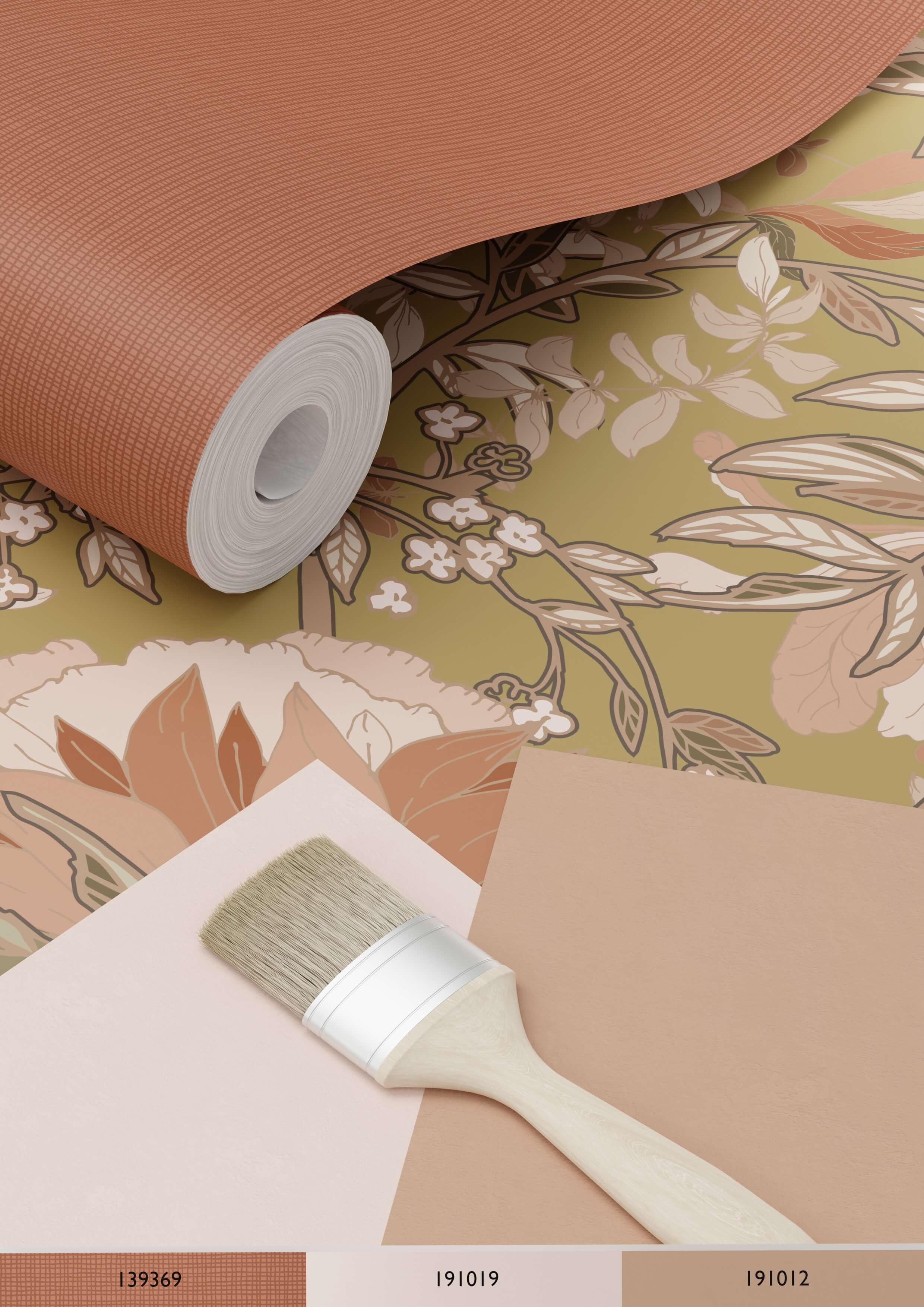 Papier peint fleurs vintage de style art nouveau or et rose terracotta - 53 cm x 10.05 m - ESTAhome - 3