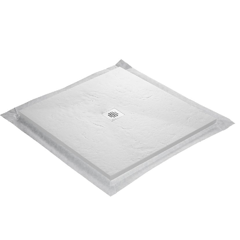 Plato de ducha de resina ultraligero 100 x 100 cm blanco imitación pizarra - rejilla cuadrada centrada