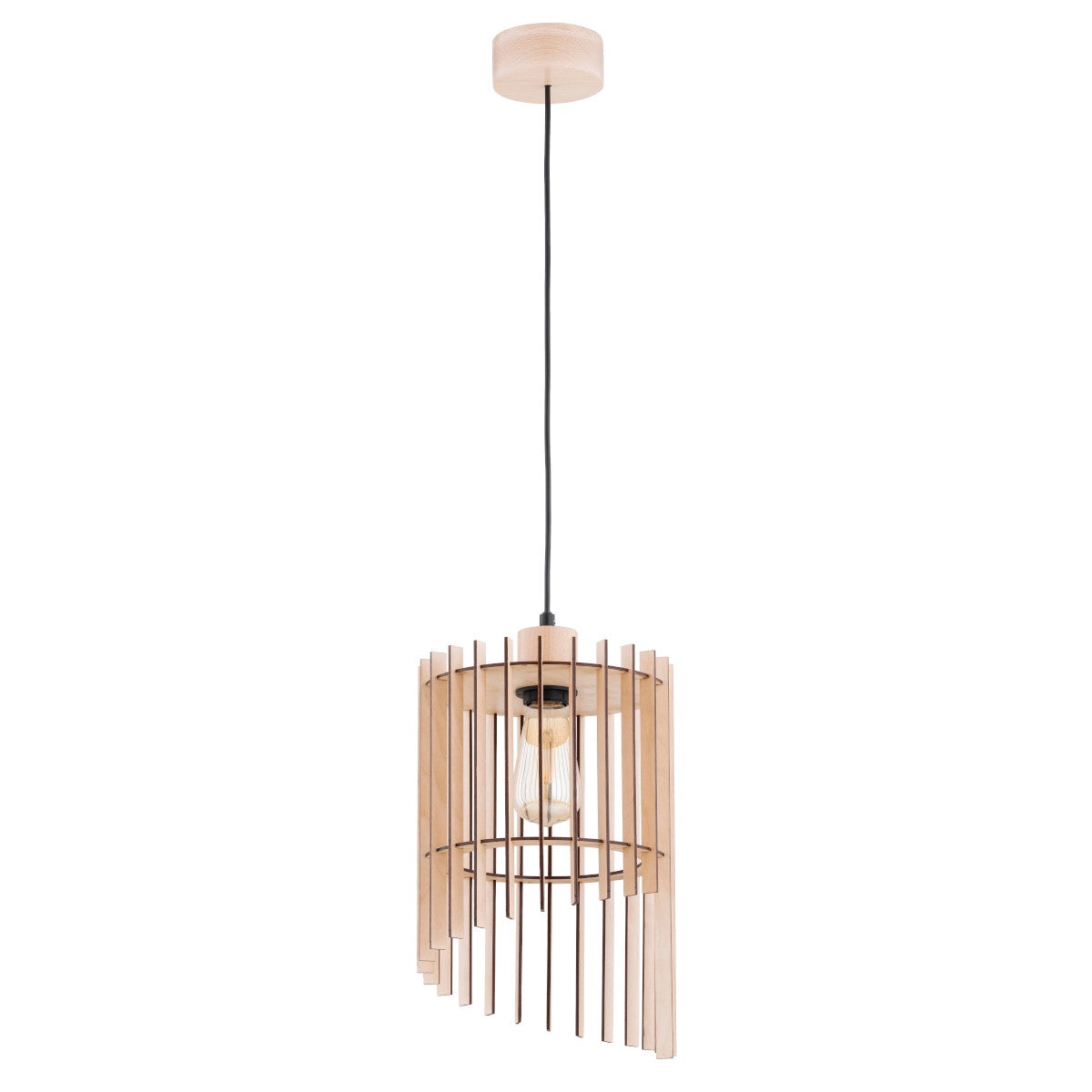 Lampa wisząca Solana jasne drewno-czarna 1xE27x15W wym: 90 x 24,5 x 24,5 cm metal Alfa