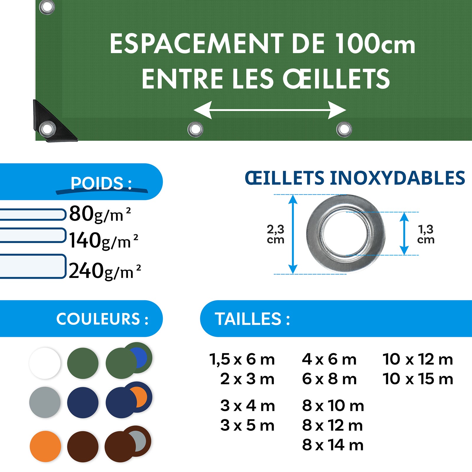 Bâche de protection imperméable 140 g/m² Vert 3 x 5 m - 7