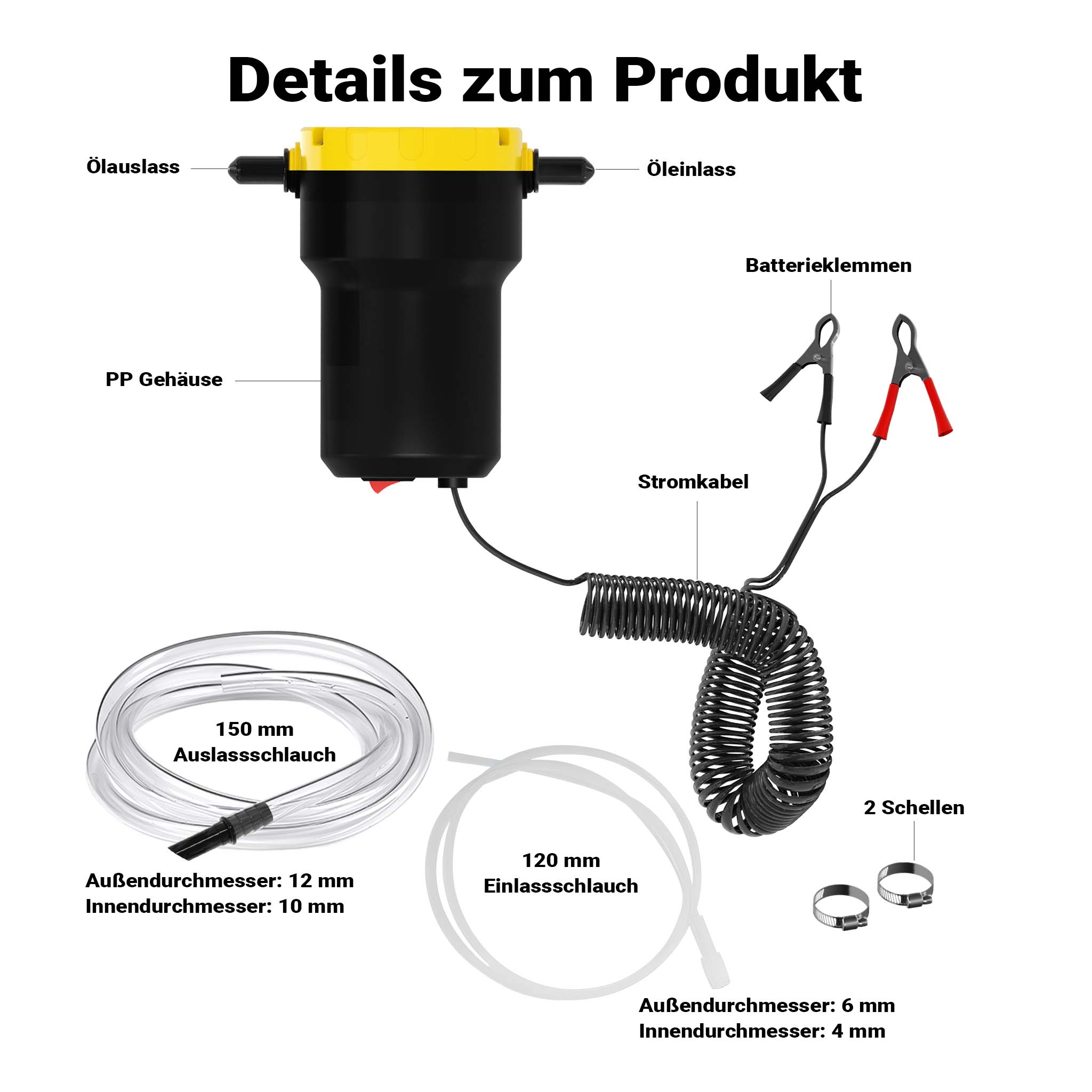 Wiltec Pompe d'aspiration à Fuel Diesel – 12 V / 60 W / 1,5 l/min – avec Tuyaux et bornes de batterie – Pour gazole et huile de diesel, vidange tra... - 7