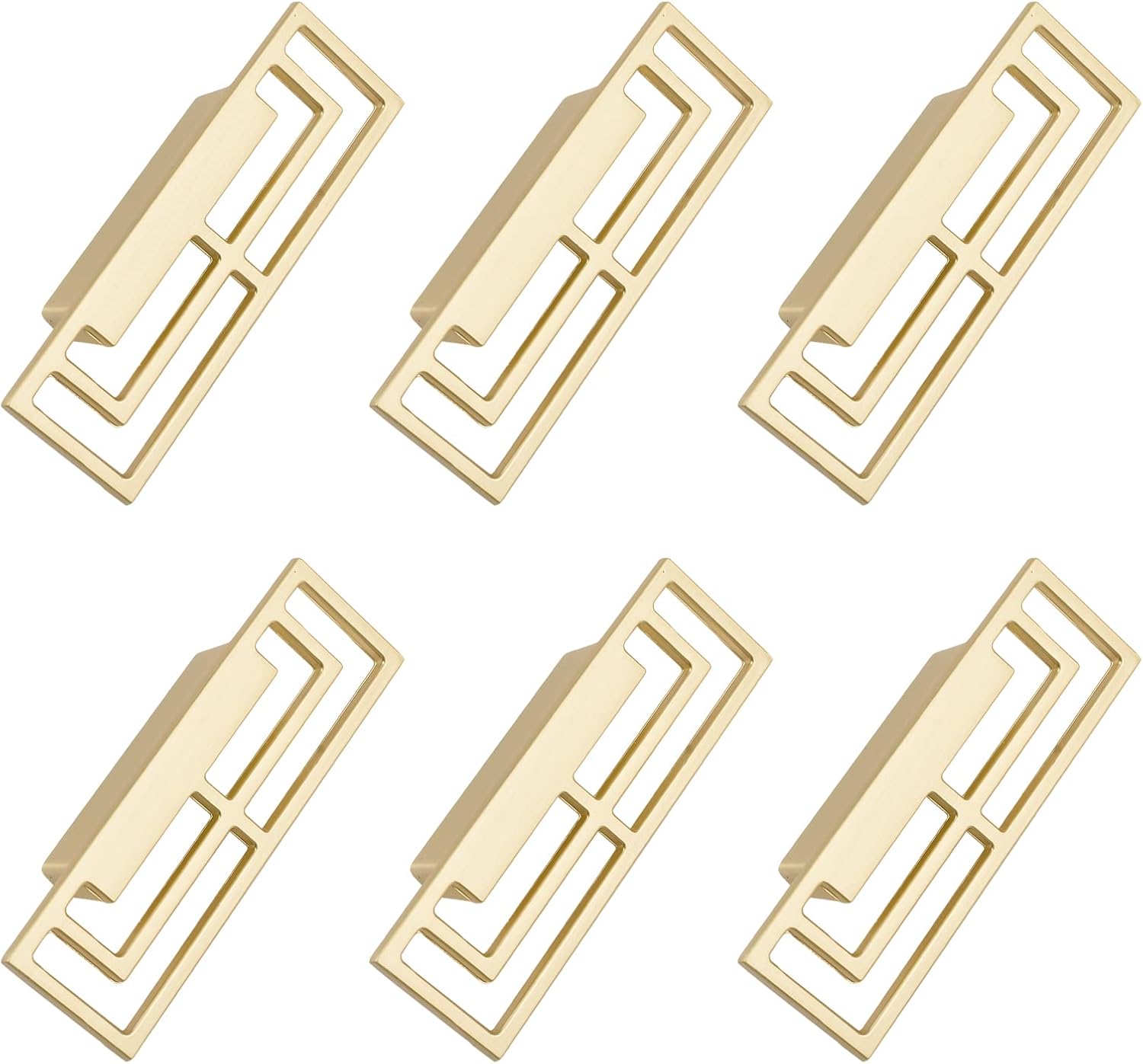 Zestaw 6 szczotkowanych złotych uchwytów do szuflad, eleganckie złote mosiężne uchwyty, rozstaw otworów 32 mm
