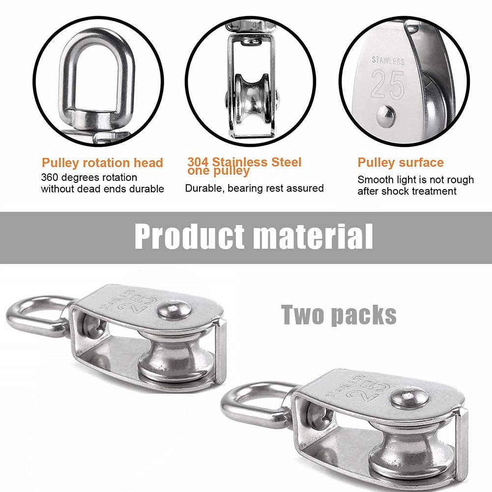 Lot de 2 Poulie de Levage, Poulie Simple en Acier Inoxydable 304 Poulie Simple M25 Charge 150kg - 3