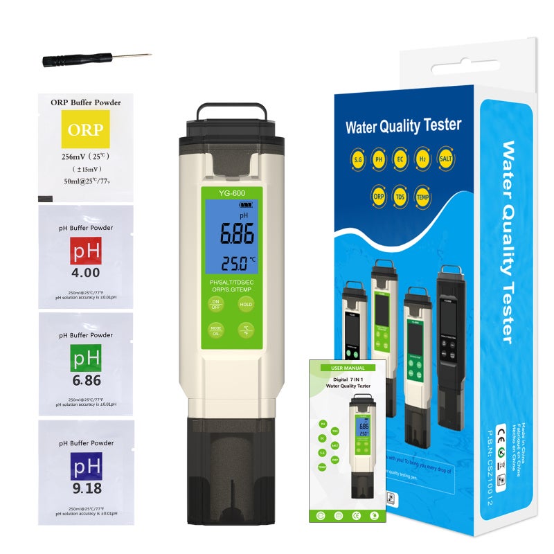 Testeur de sel 7 en 1 pour piscines, mesureur numérique salinité pH ORP, qualité de l'eau (chlorure de sodium) - 2