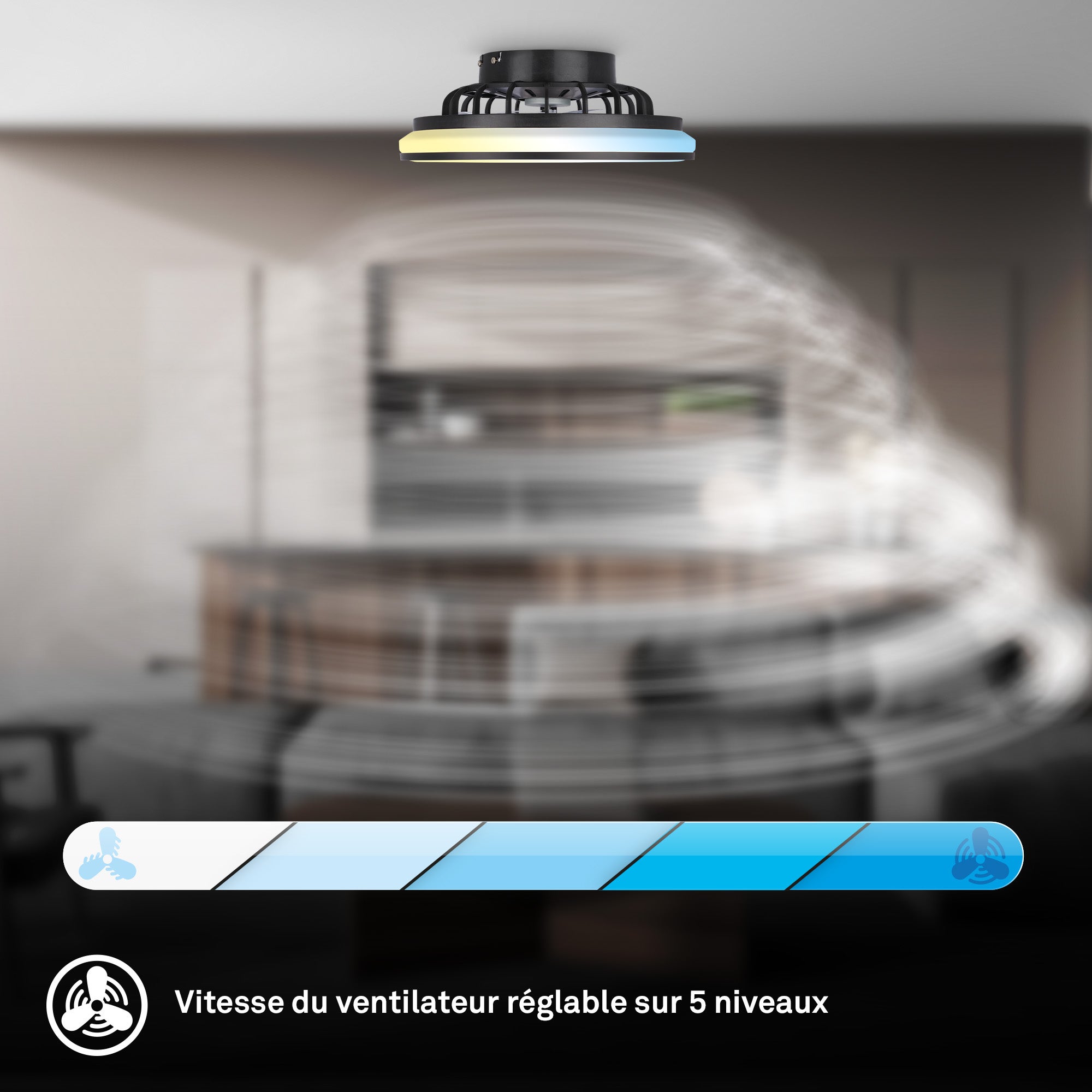 Plafonnier ventilateur LED CCT - Noir - 24W 2600lm - lustre ventilateur 15W - Ø380×140 mm - ventilateur plafond chambre - Briloner - 6