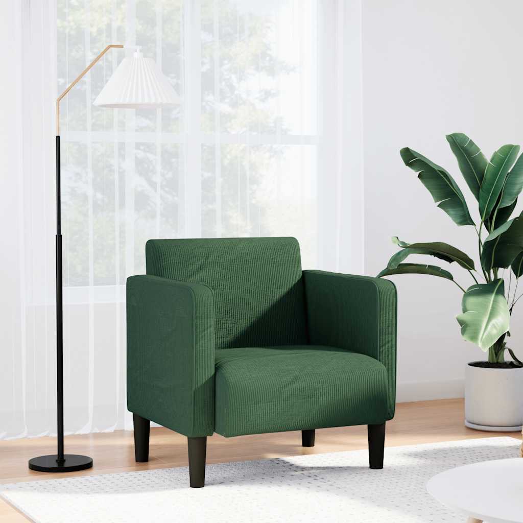 Sofa Fotel z Podłokietnikami ciemnozielona 54cm Tkanina Corduroy vidaXL
