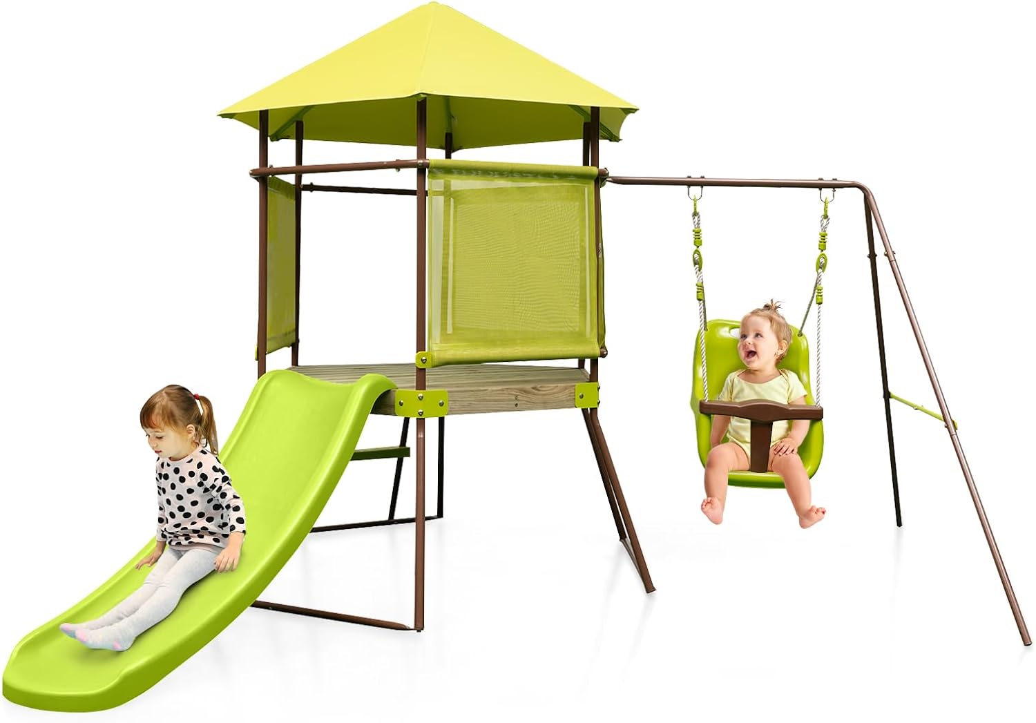 Clarmaro Crazy Zoo Parco Giochi Bambini 3 In 1 - Scivolo 165 Cm, Altalena E Canestro Da Basket - Torre Gioco Per Interni/Esterni