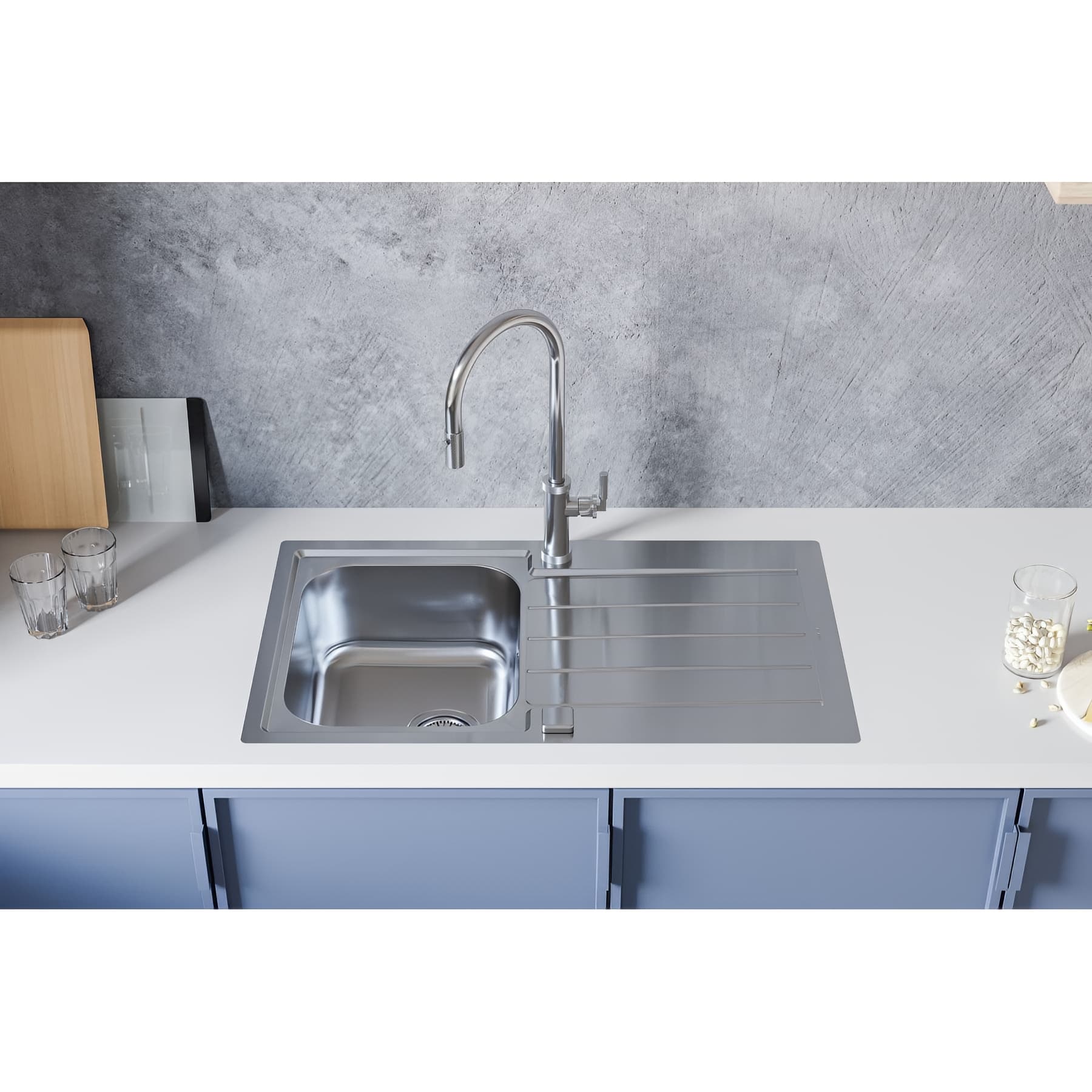 EVIER EGOUTTOIR 1 CUVE INOX MICRO-STRUCT ENCASTR LINE+ INOX 86T - 3