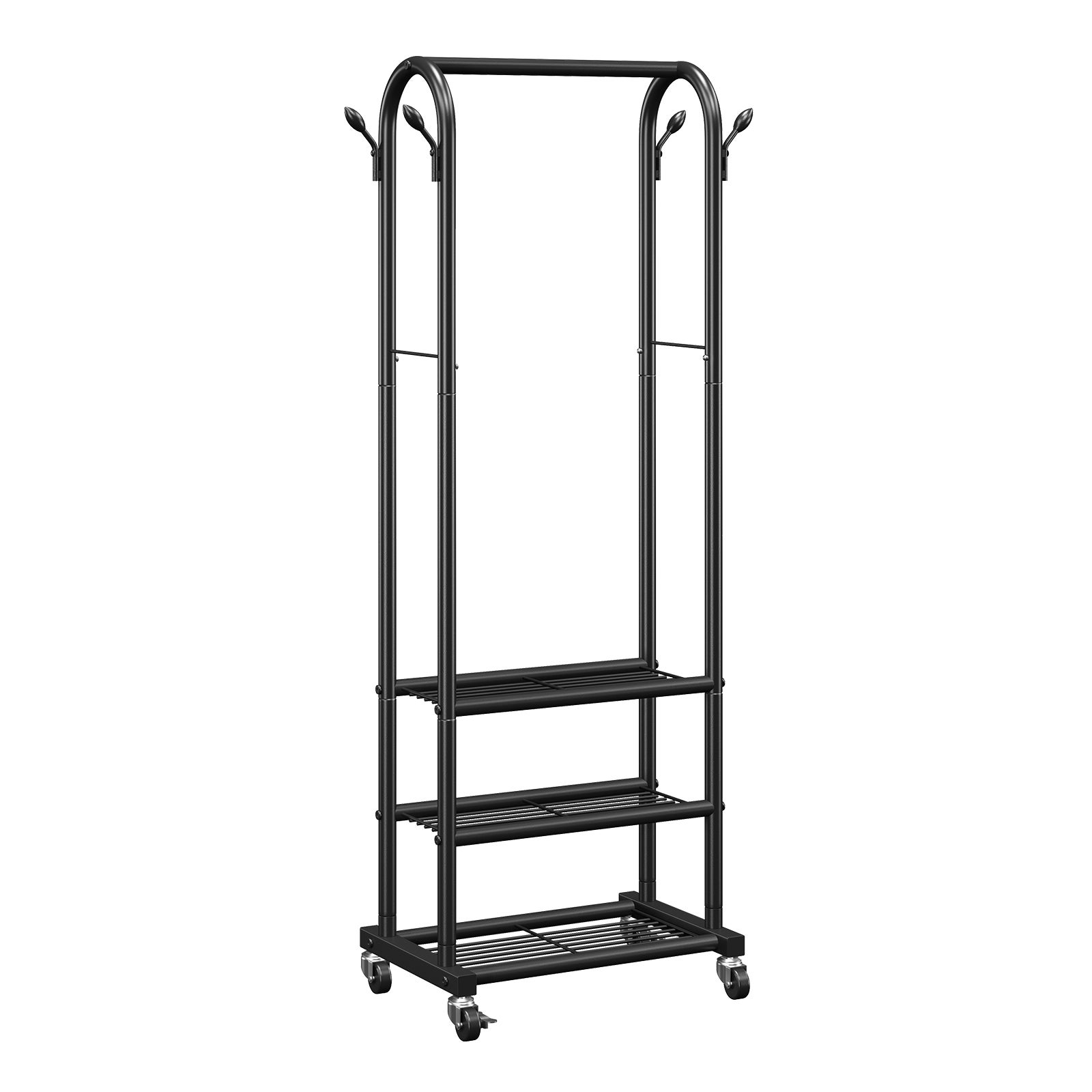 Portant à vêtements VEVOR, acier carbone, roulant avec tringle et crochets latéraux, 3 étagères, charge 45 kg, pour chambre/buanderie/salon - 9