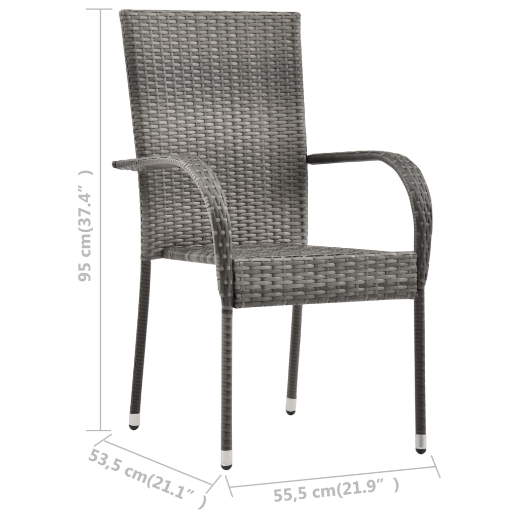 Chaises empilables d'extérieur 6 pcs Gris Résine tressée - 9