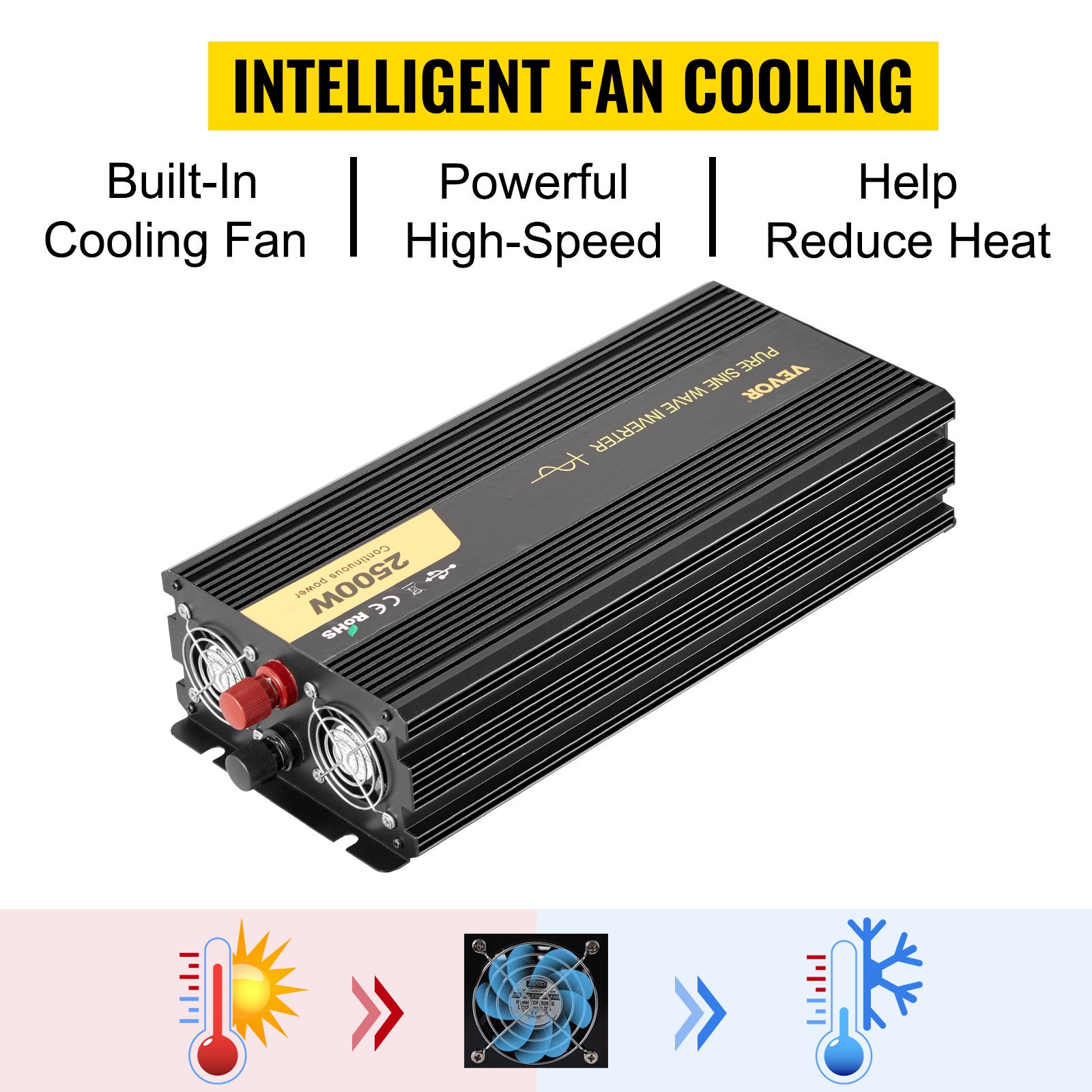 Onduleur à Onde Sinusoïdale VEVOR Pure DC 12V à AC 230V 2500W Convertisseur de Tension Pure Protections de Sécurité avec Télécommande Câble écran LCD - 4