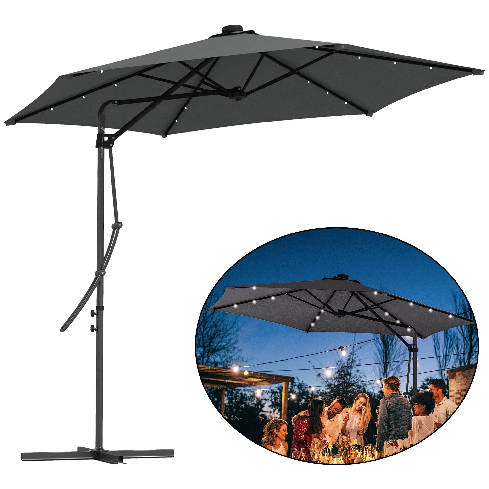 Outsunny ombrellone a sbalzo in alluminio 260 cm ombrellone, impermeabile a manovella con supporto, manovella, protezione dal vento, ombrellone da mercato inclinabile ombrellone da giardino Outsunny ombrellone a sbalzo in alluminio 260 cm ombrellone, impermeabile a manovella con supporto, manovella, protezione dal vento, ombrellone da mercato inclinabile ombrellone da giardino