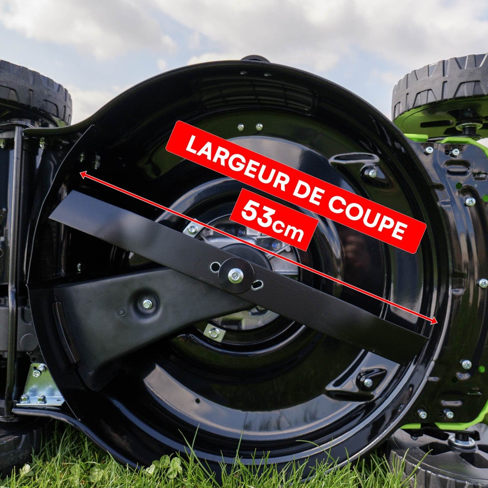 Tondeuse thermique 196CC - Puissante - auto-propulsée - moteur Loncin V200 - largeur de coupe 53 cm - Bac collecteur 65L - 4