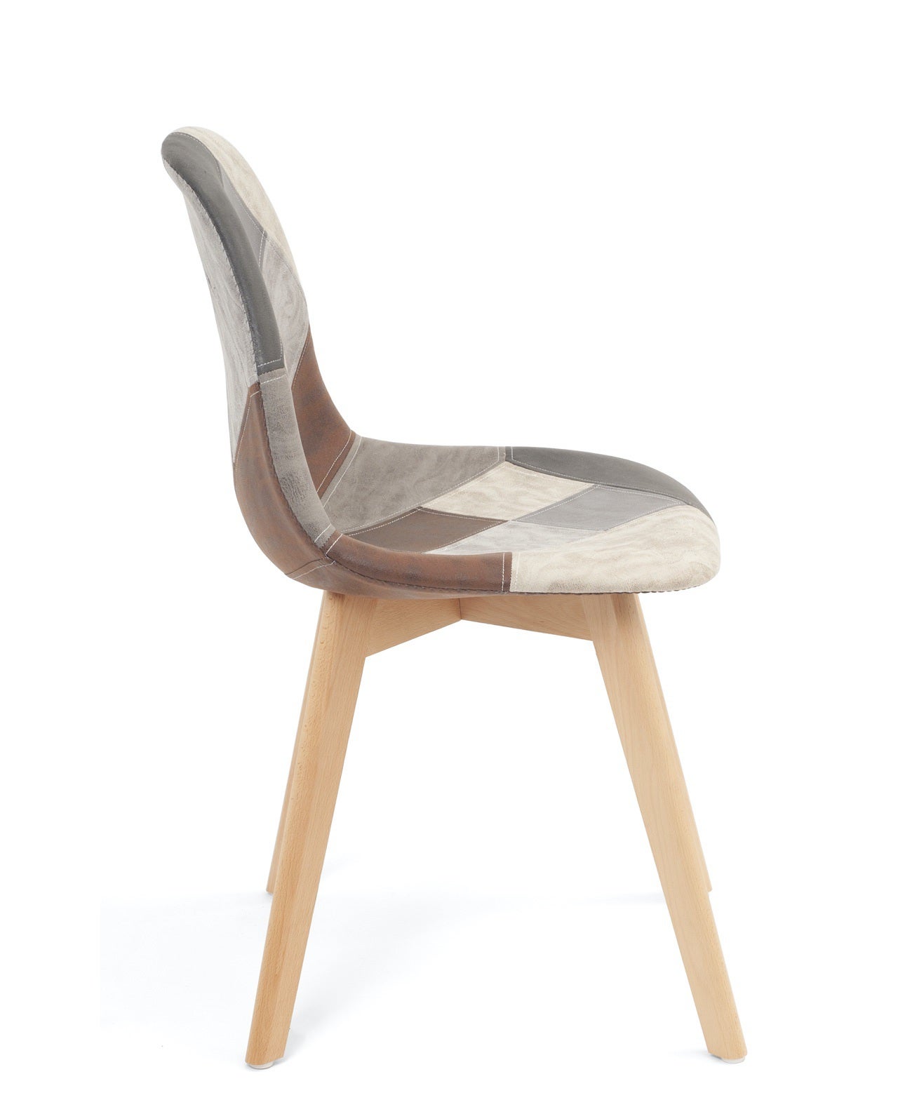 Lot De 4 Chaises De Salle à Manger Style Nordique - Assise Tissu Patchwork Marron - Pieds En Hêtre - Neuf