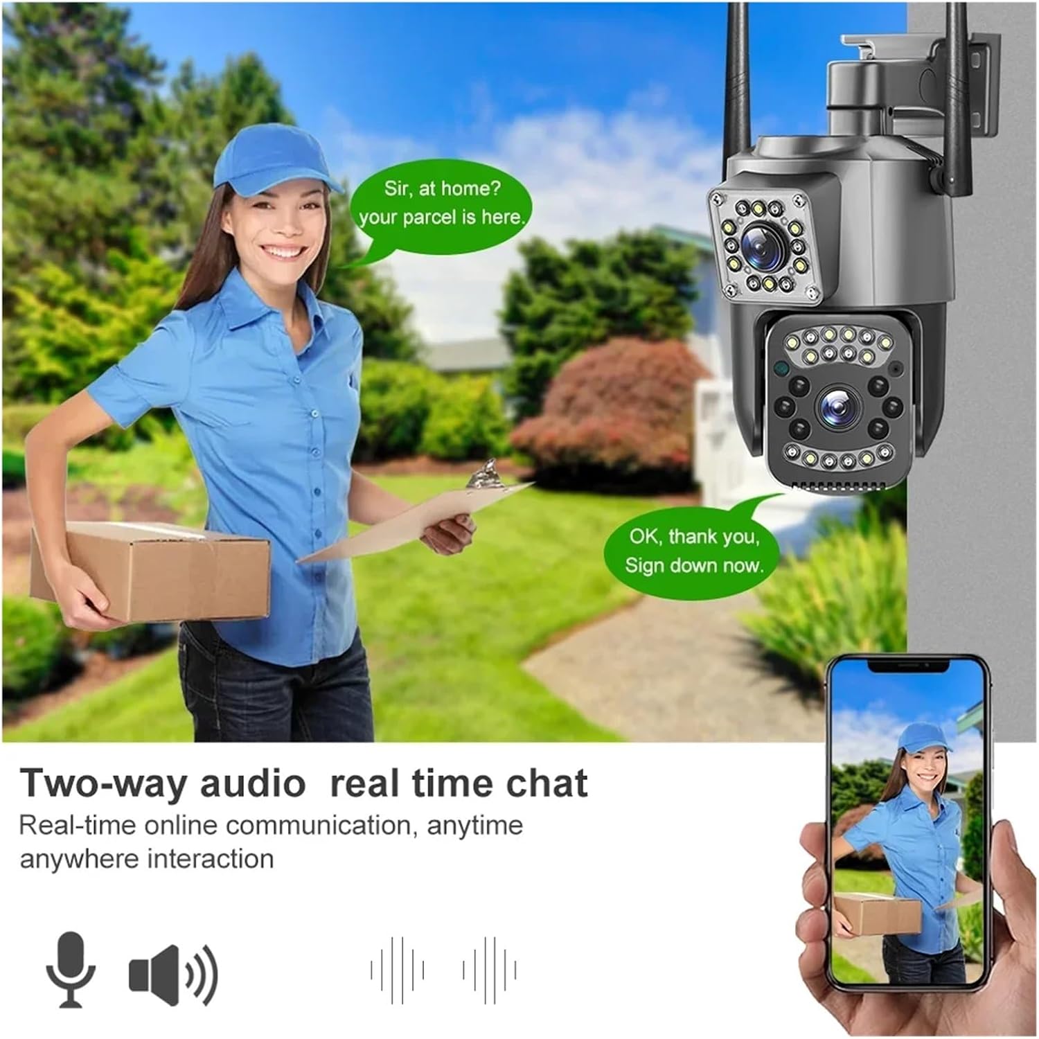 Caméra de surveillance, 4 MP, IP66, double objectif, surveillance extérieure (caméra Wi-Fi 128 G) - 4