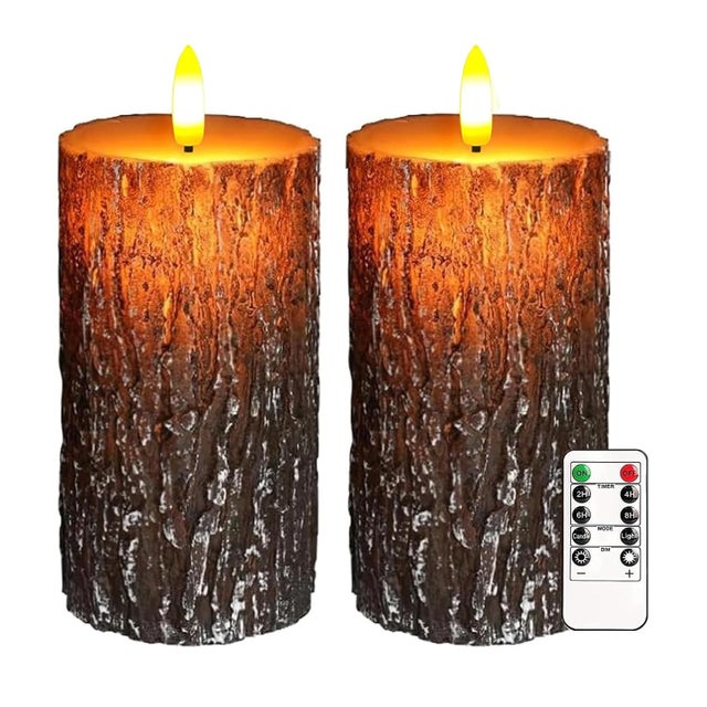 Lot de 2 bougies sans flamme vacillantes de Noël sans flamme avec télécommande et minuteur, à intensité variable, en cire véritable, fonctionne avec p
