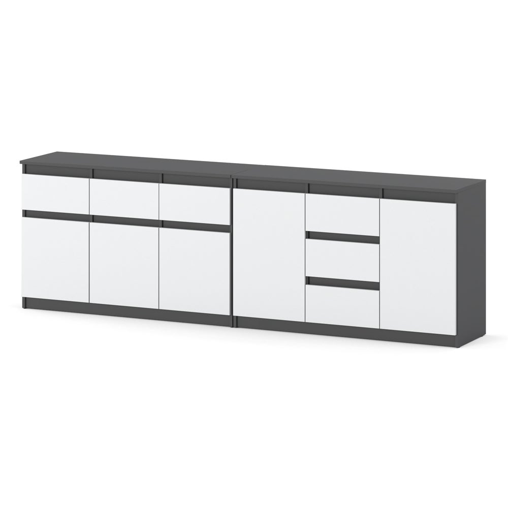 Komoda nowoczesna do salonu sypialni 6 szuflad 240cm pojemna szara biała