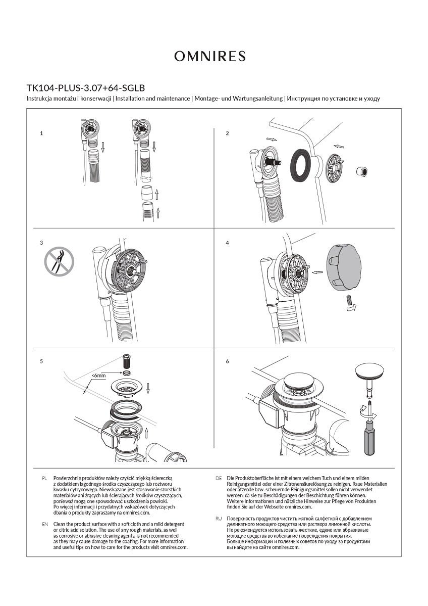 Ensemble de vidange de baignoire avec bonde extra-plat en laiton - Chrome - 3