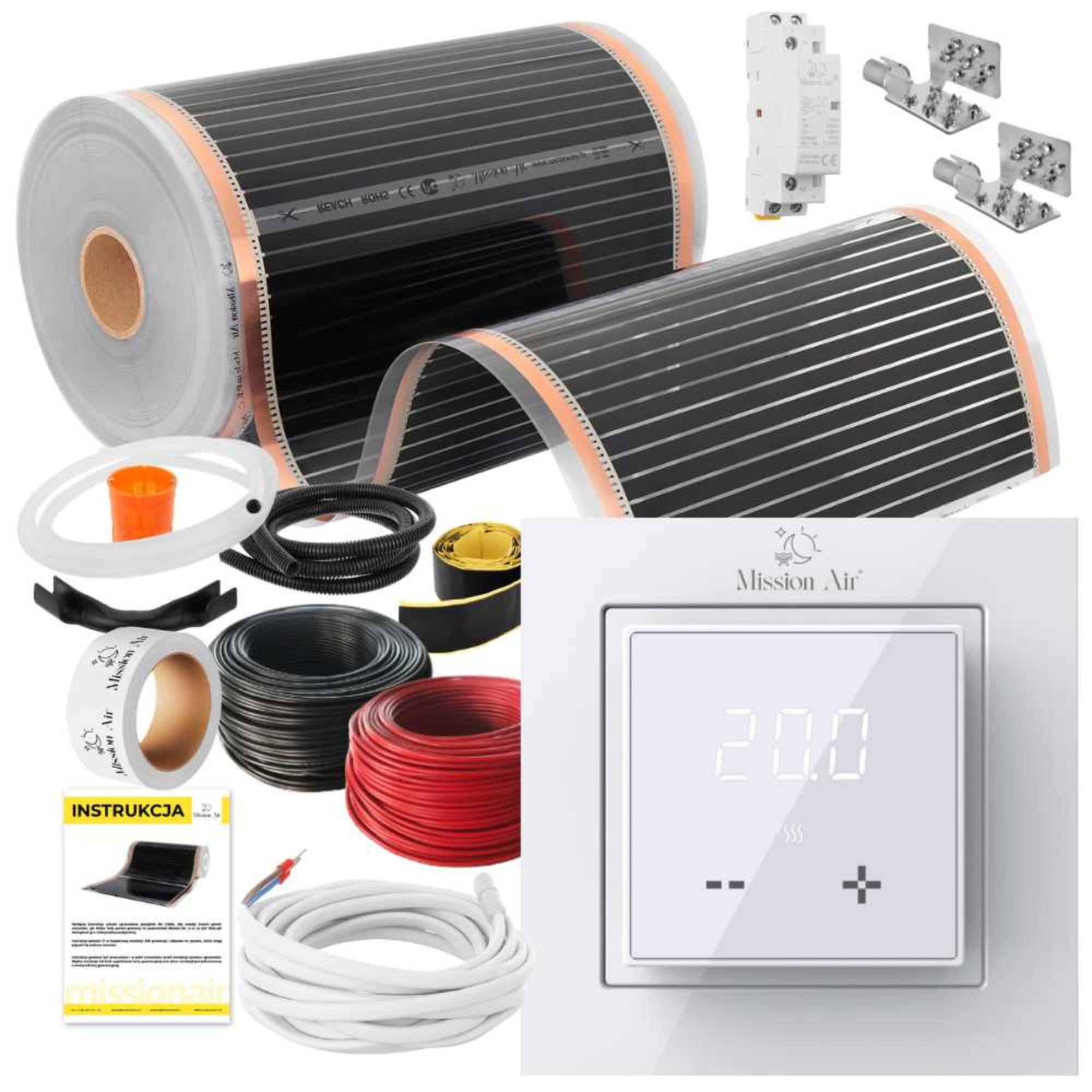 Zestaw folii grzewczych na podczerwień IR SILVER 160W 22m²,szer.50cm + Aries LCD Biały