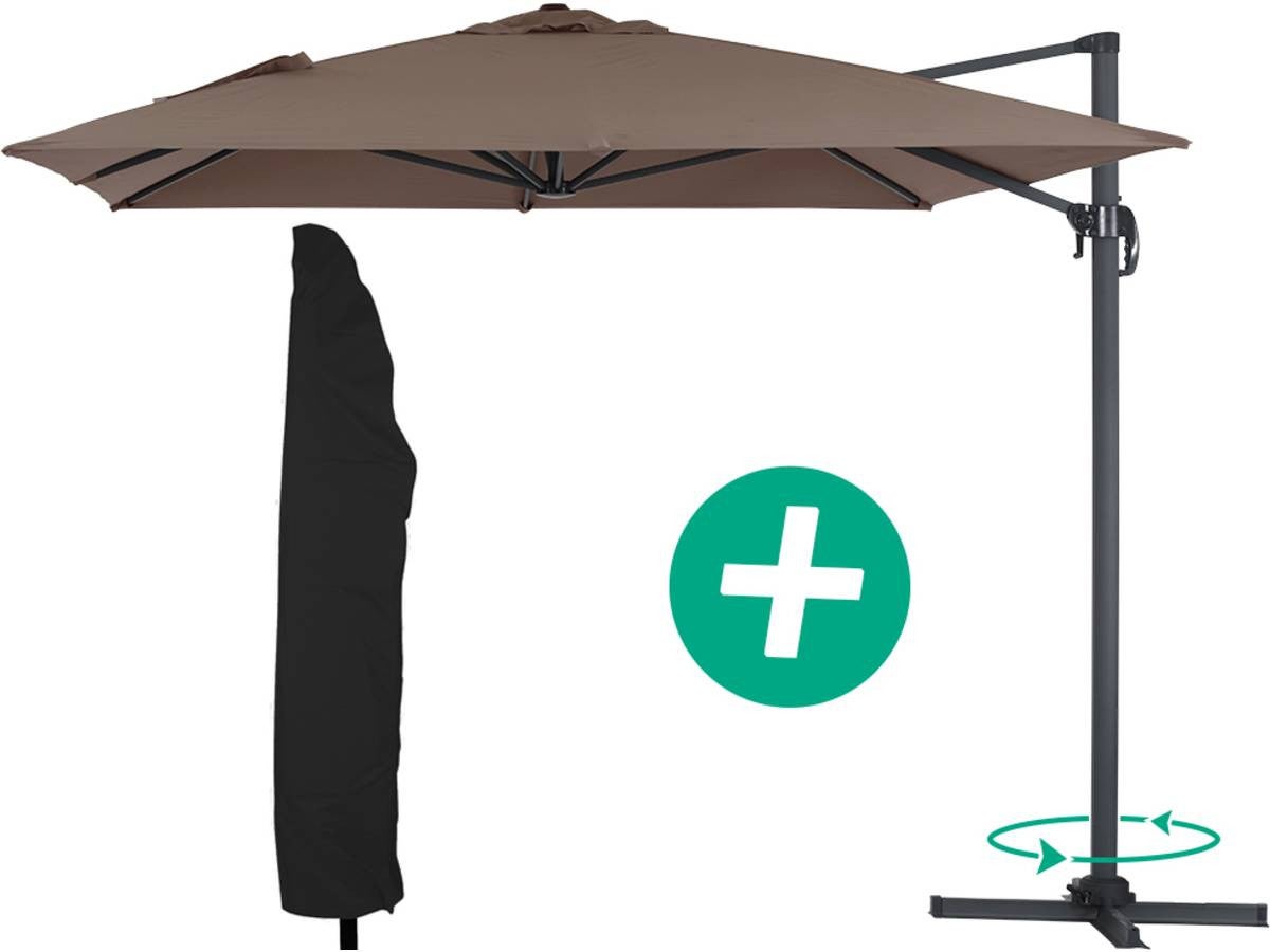 Parasol ogrodowy "Sun 4" - Prostokątny - 3 x 4 m - Szarobrązowy + Pokrowiec