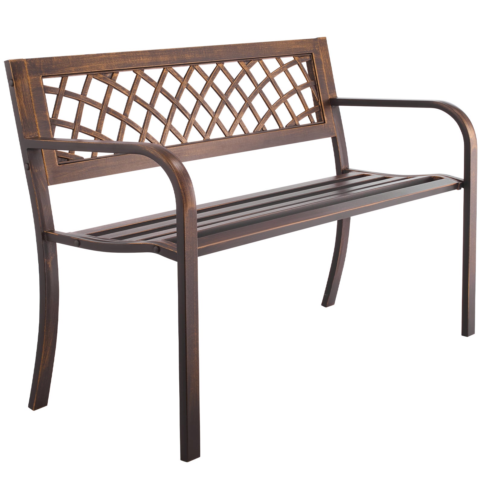 Banc de jardin,VEVOR 116 cm,en acier carbone avec dossier en maille PVC et accoudoirs à bords arrondis,pour terrasse,parc,bronze antique - 9