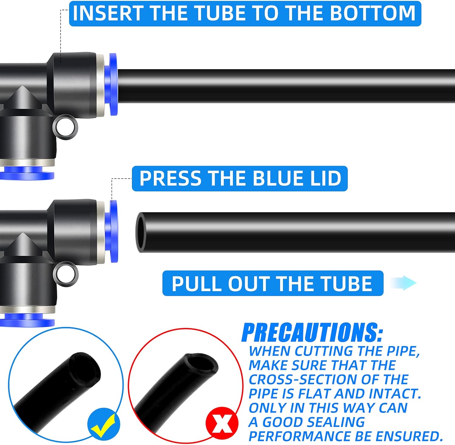 4 Pcs Bleu 4mm OD 3-Way Tee Raccords Push To Connect (PE-4) LEMROE - 4