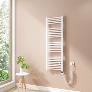 Heilmetz Sèche-Serviettes Electrique, Radiateur Sèche-Serviettes 120x40 cm Blanc avec Timing Elément de Chauffage Electrique