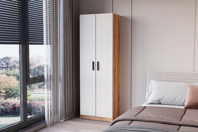 Armário Multiusos Mauvella Bege – 2 Portas, 4 Prateleiras, Móvel Prático e Funcional em Madeira 60x180x35 cm – Ideal para Espaços Pequenos