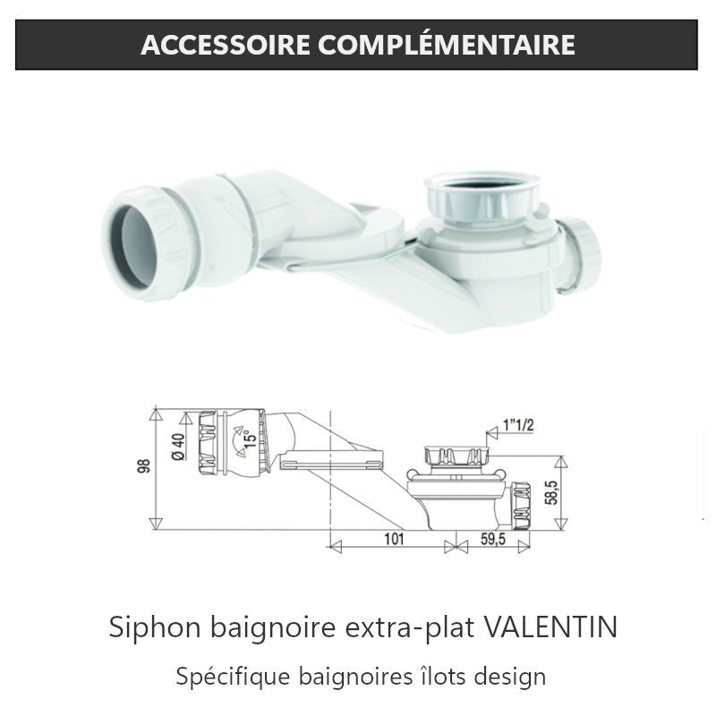 Baignoire îlot design ovale BOSTON blanche 166 cm - 7