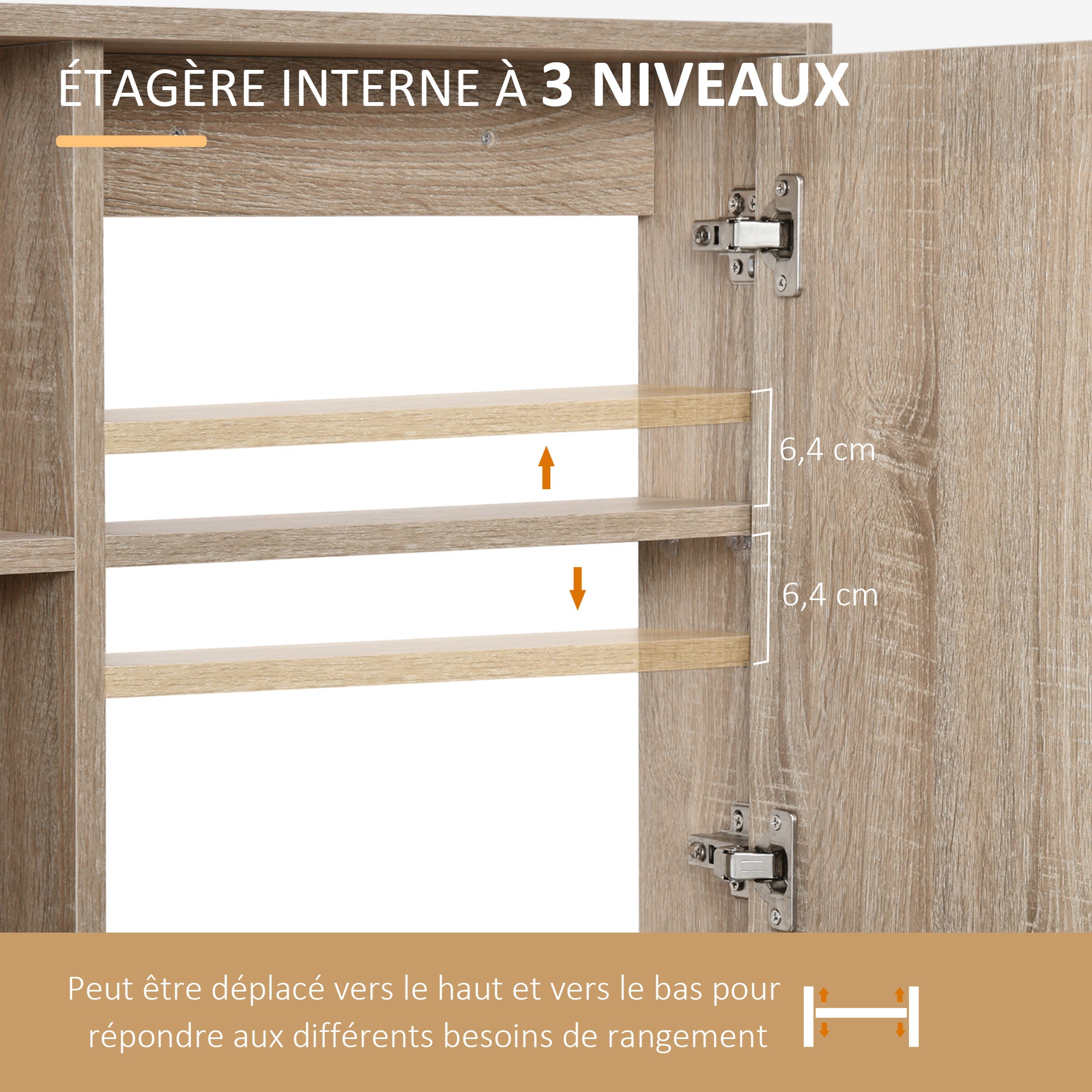Armoire Murale avec miroir pour salle de bain Meuble de Rangement suspendu Couleur Bois de chêne dim. 60Lx15lxH76cm - 7
