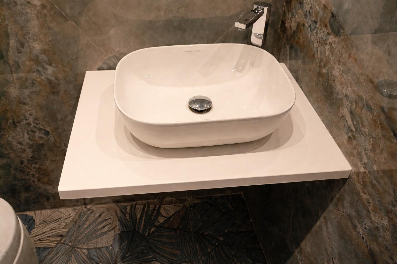 Plan vasque Vulcano L 90 x P 51 x H 2,6 cm en marbre et résine Couleur Beige Ral 9001 - 4