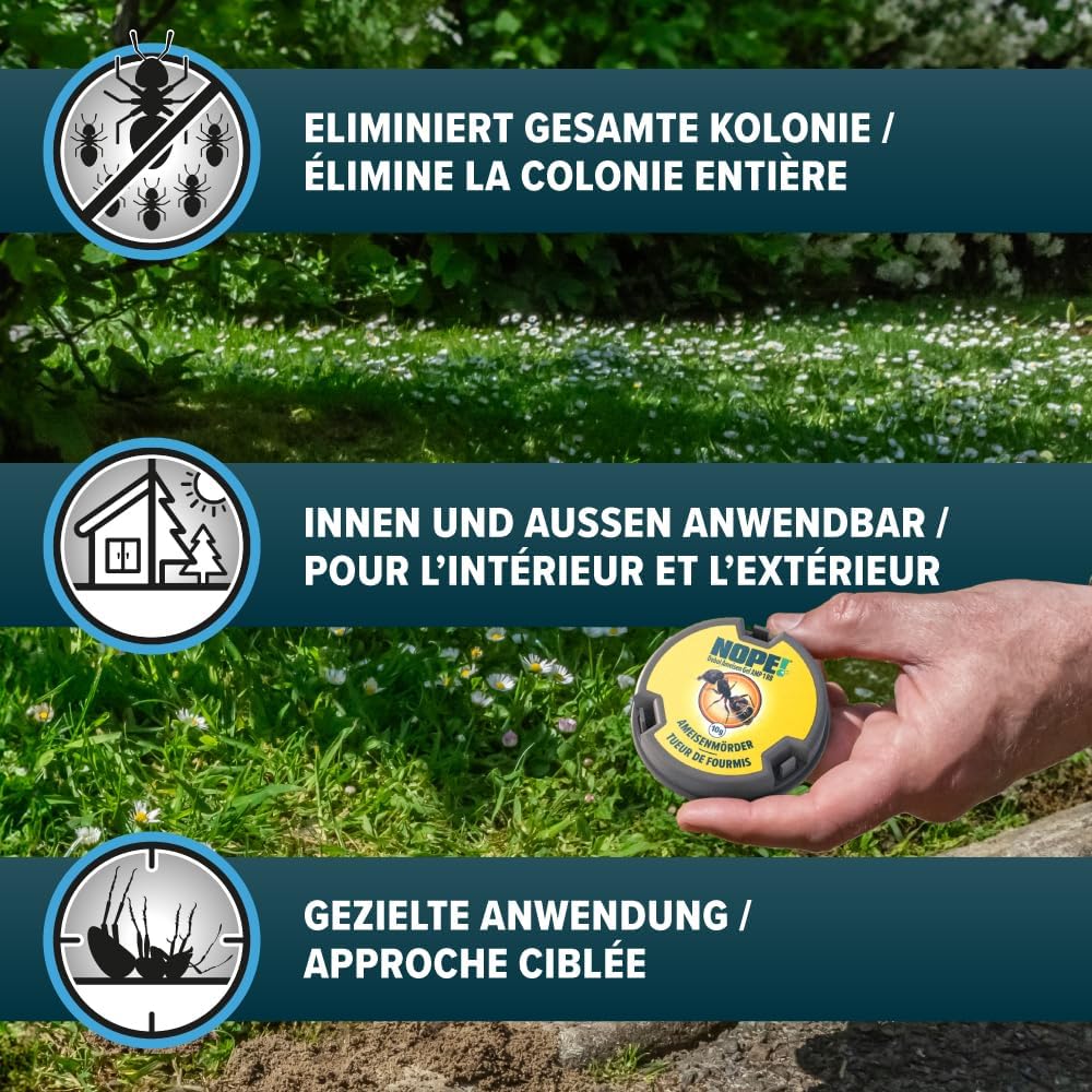 Scatole esca formiche NOPE! - 4 x 10 g - uso interno / esterno - gel a bassa tossicità - elimina il formicaio - 2