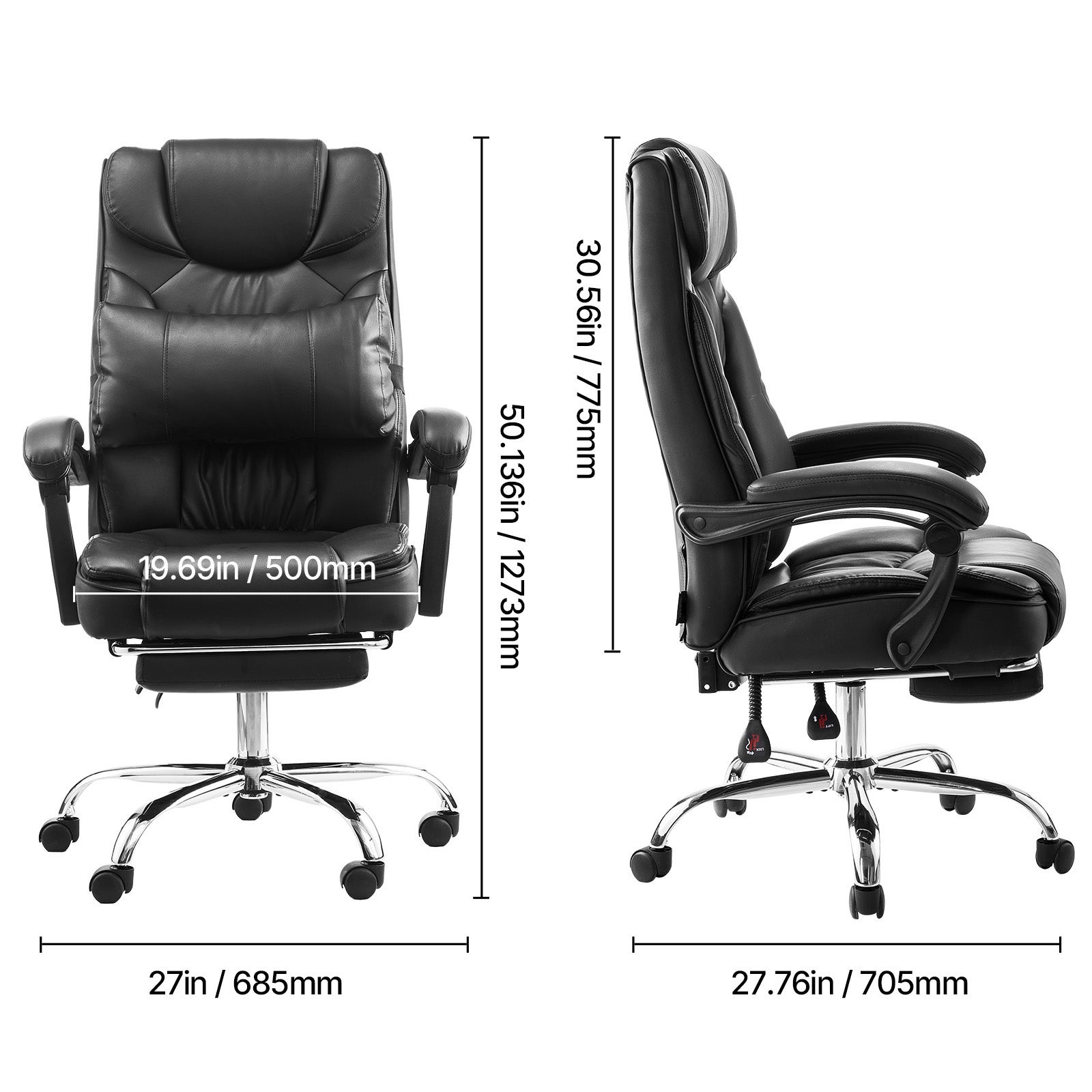 Sedia Ufficio Ergonomica Con Schienale Alto – Supporto Lombare Regolabile, Braccioli Ribaltabili, Pelle PU, Cuscino A Molle, Portata 136 Kg - 2