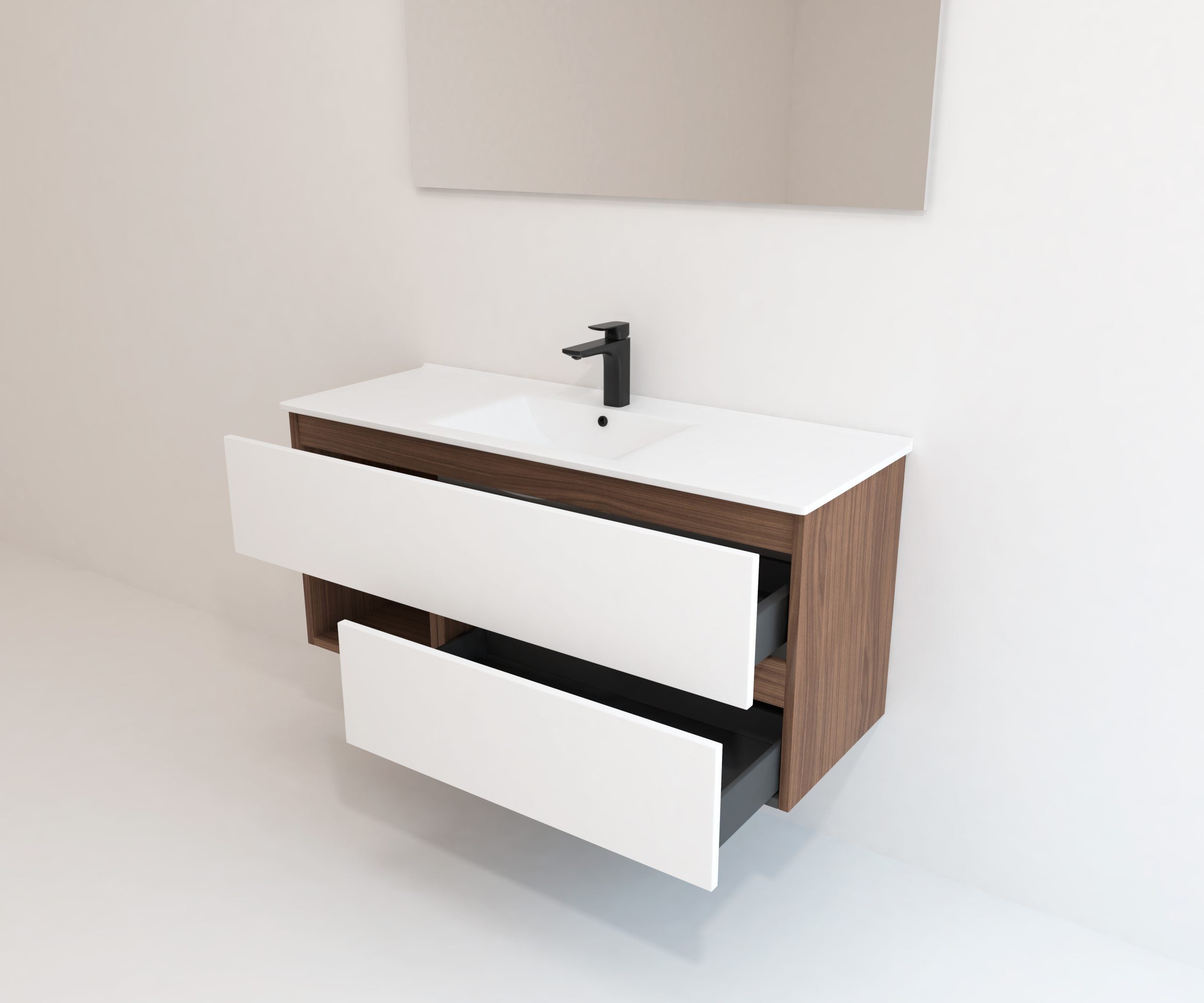 Pack Meuble de Salle de Bain Avantarea avec Vasque Simple et Miroir LED LAVARDENS Noyer 120CM - 5