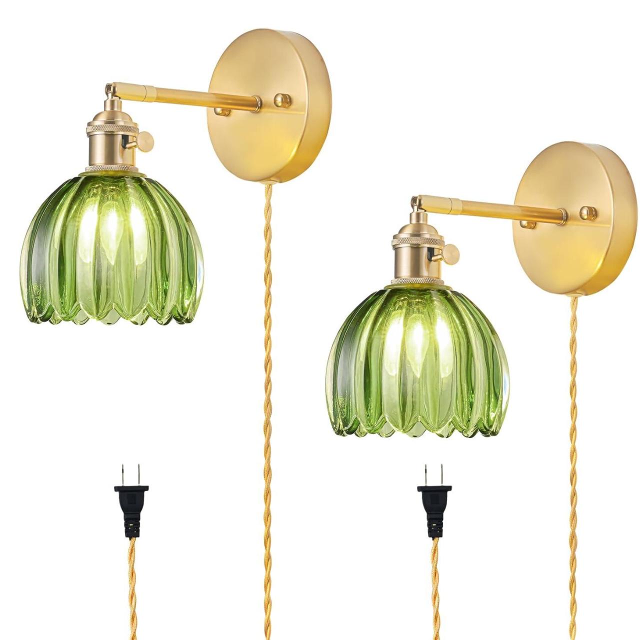 Beaface paquete de 2 luces led de pared verdes, con enchufe, iluminación decorativa, ideal para mesitas de noche, salas de estar y comedores.