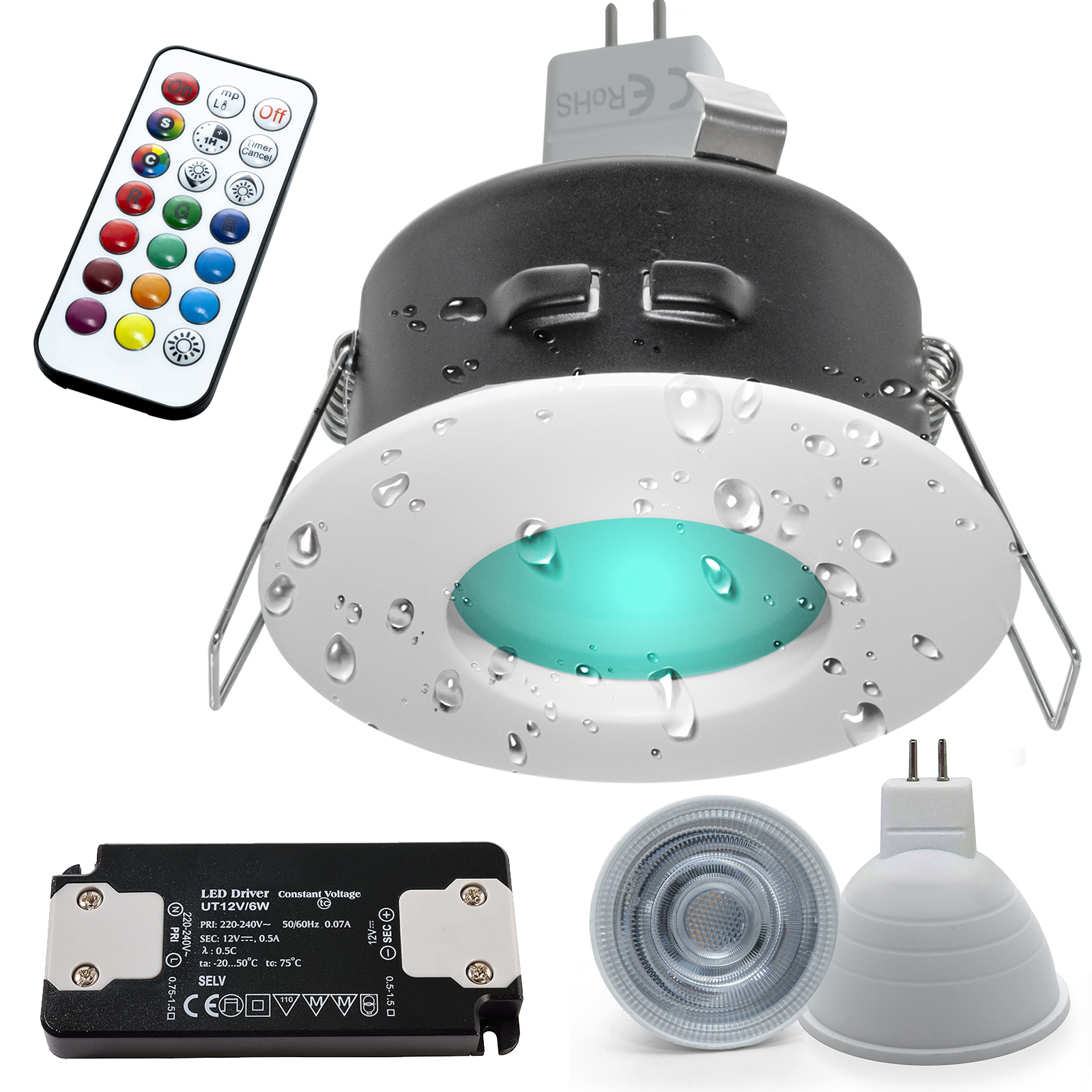 Foco Empotrable 70mm Aluminio Rgbw Foco Empotrable LED Cromoterapia IP65 - 6W RGB + Blanco Cálido/Frío - Mando A Distancia - Para Ducha Y Ambientes Húmedos Foco Cromoterapia Baño Y Ducha