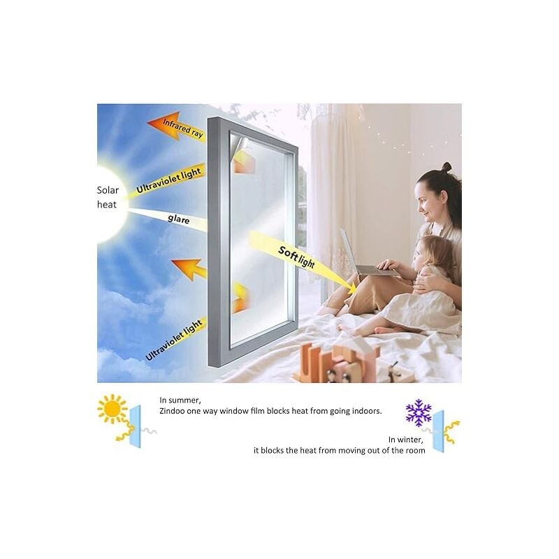 Película de espelho unidirecional, proteção térmica, proteção UV, privacidade, 60 x 200 cm - 3