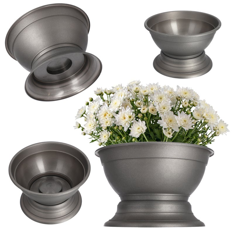 DONICZKA DONICA NA KWIATY MISA OKRĄGŁA DO CHRYZANTEM CMENTARZ 18 cm SREBRNA